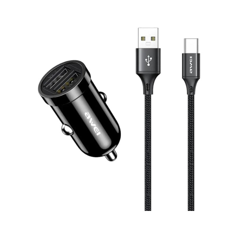 Φορτιστής αναπτήρα αυτοκινήτου Quick Charger με καλώδιο φόρτισης TypeC - C-826T - AWEI - 099691