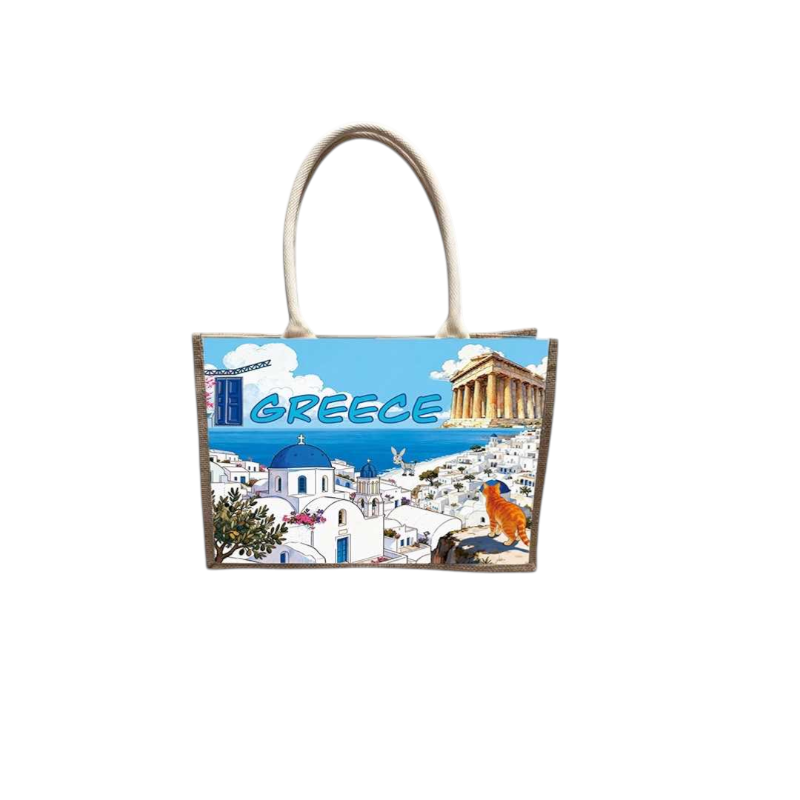 Τουριστική τσάντα λινή με κουμπί - Greece - 36*25*16cm - 871896