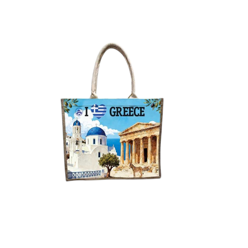 Τουριστική τσάντα λινή με φερμουάρ - Greece - 40*34*19cm - 871917