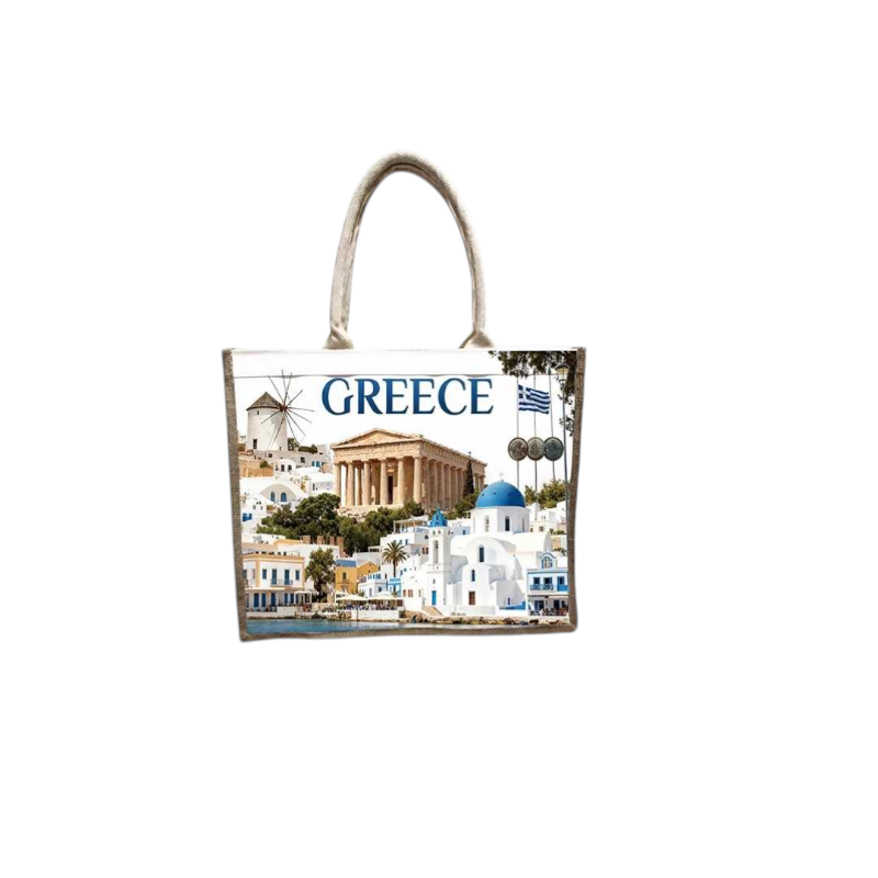 Τουριστική τσάντα λινή με φερμουάρ - Greece - 40*34*19cm - 871918